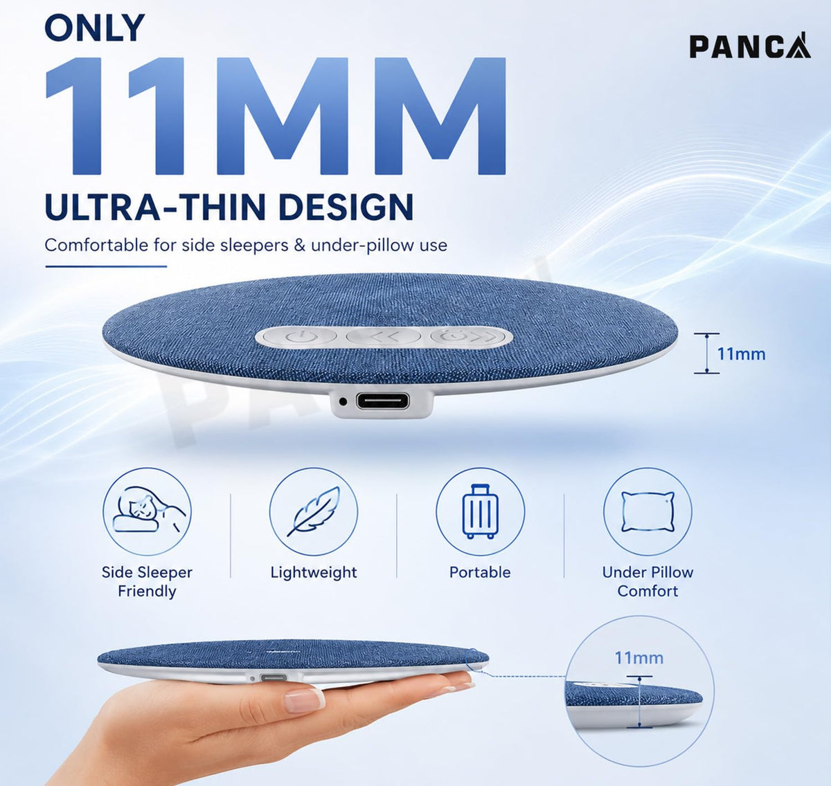 Pillow Speaker for Sleeping, Wireless Sleep Aid with White Noise
