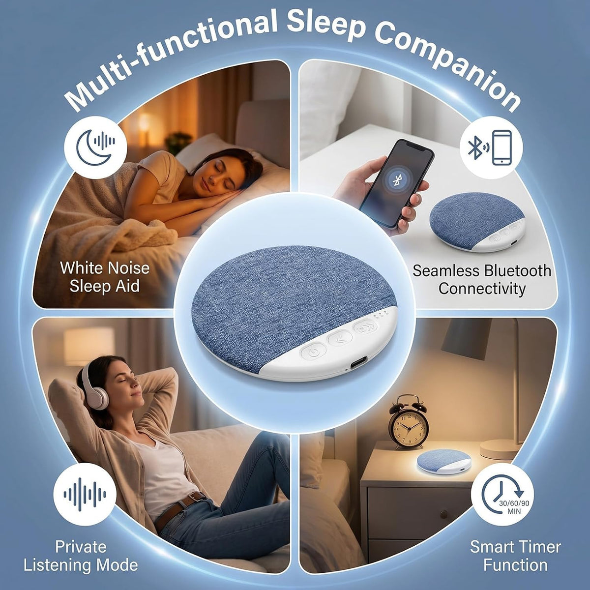 Pillow Speaker for Sleeping, Wireless Sleep Aid with White Noise
