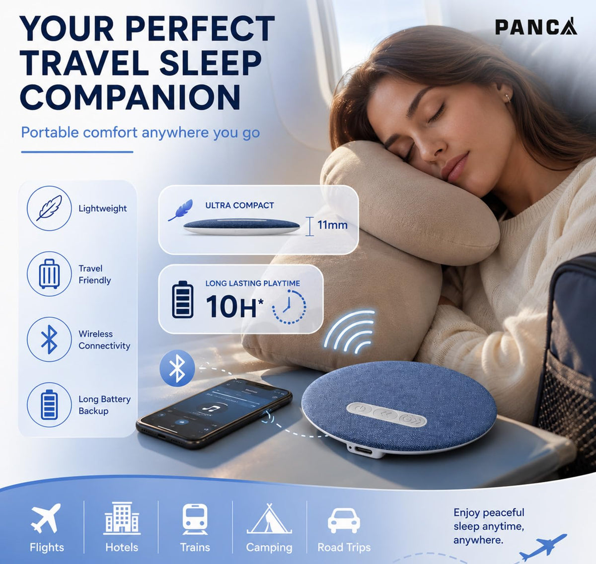 Pillow Speaker for Sleeping, Wireless Sleep Aid with White Noise