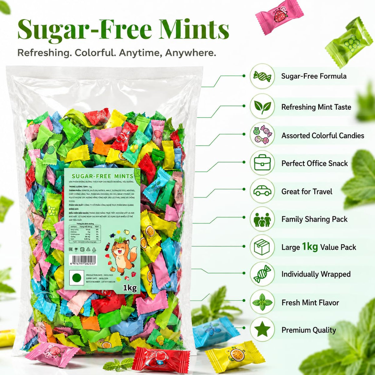VIETNAMESE Sugar-Free Vitamin C Imported Fruit Candy 200gm